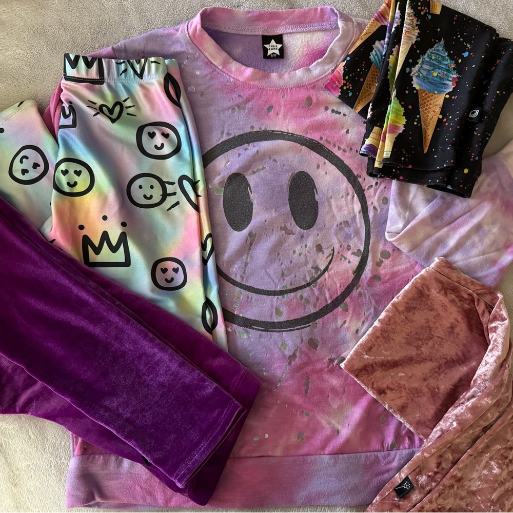 Pixie Lane soft long sleeve smiley face top+3 cute leggings size 9/10